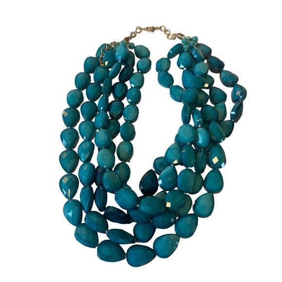 Gorgeous Serafina 5 Strand Beaded Turquoise Colored Statement Necklace. - Picture 4 of 5